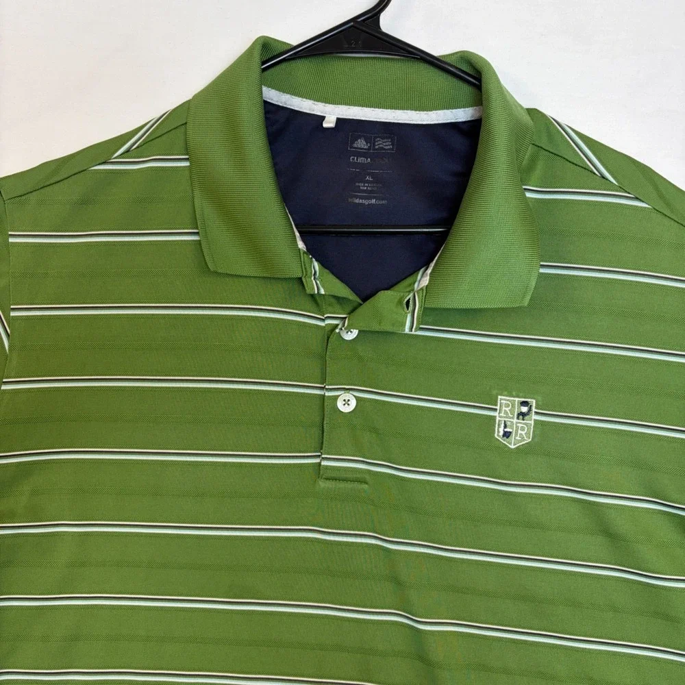 Adidas Golf ClimaCool Mens XL Green Striped Polo Shirt Short Sleeve